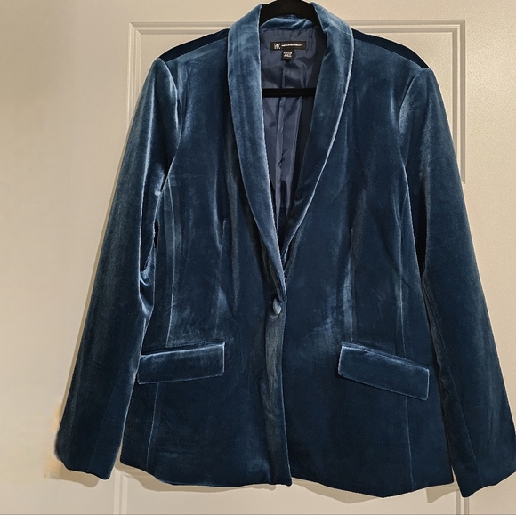 INC Velour Velvet Teal Blue Blazer Jacket Size Pet/Large - Picture 6 of 6